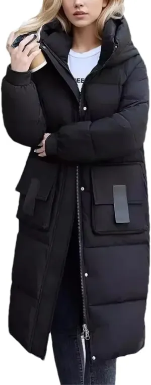 Women Solid Hooded Casual Parka Coat Vintage Zipper Stand Collar Cotton-Padded Jacket