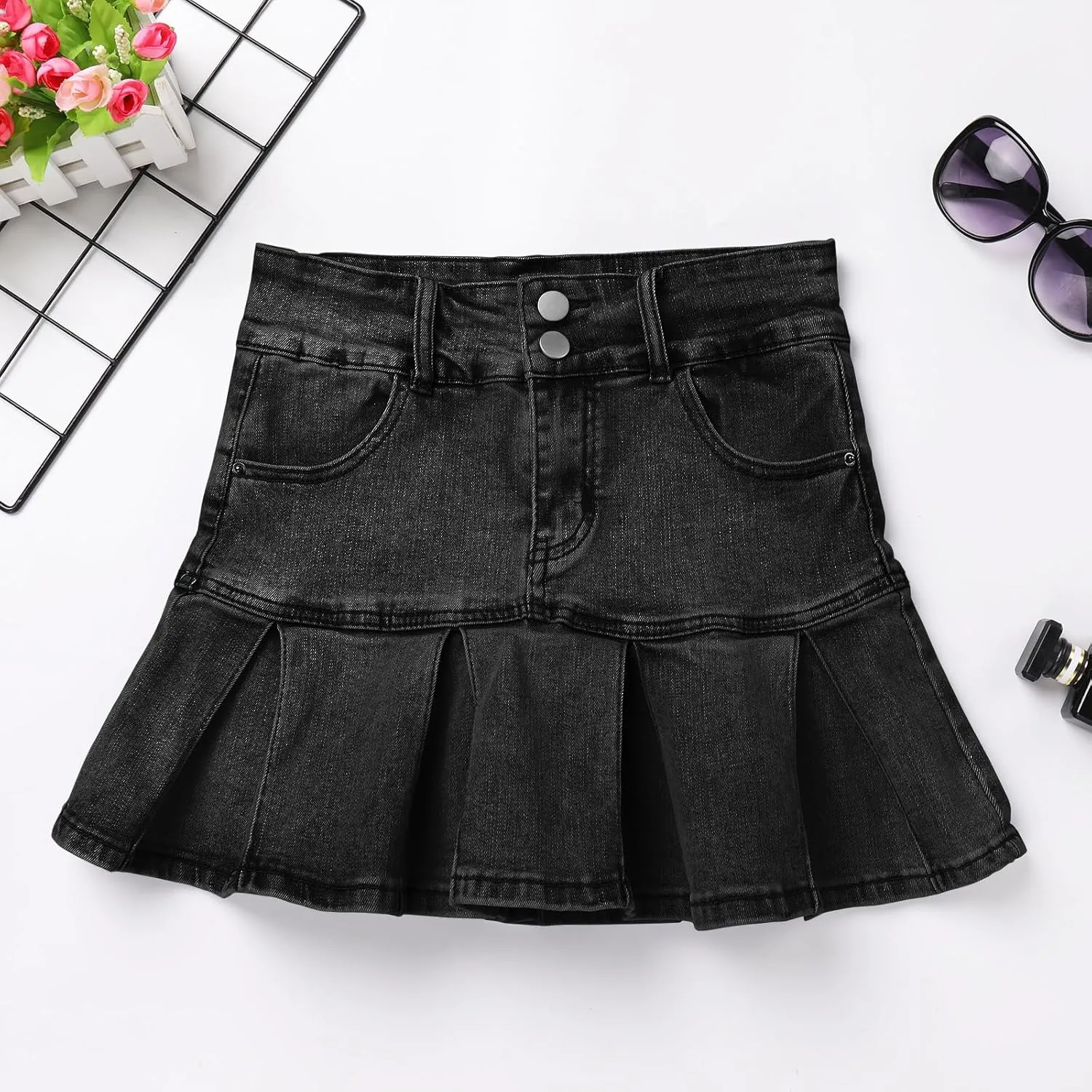 Women Trendy High Waisted Jean Skirts Raw Hem Frayed Ripped A-line Casual Mini Skirts