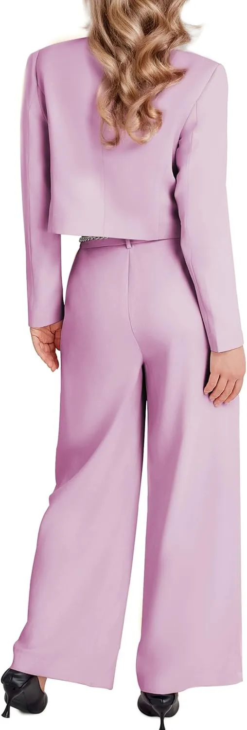 Women's 2 Pieces Suit Casual Outfits Double Breasted Blazer Jackets High Waisted Wide Leg Work Pants Suit Set