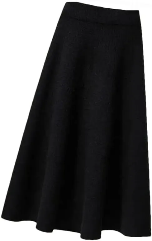 Women's Autumn Pleated Midi Knitted Skirt Women's Elastic High Waist A-Line Sweater Skirt Female Long Skirt