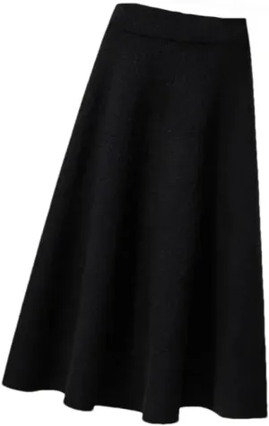 Women's Autumn Pleated Midi Knitted Skirt Women's Elastic High Waist A-Line Sweater Skirt Female Long Skirt