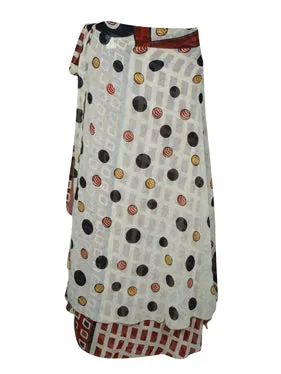 Womens Beach Long Wrap Skirt White Red  Skirts One Size
