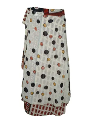 Womens Beach Long Wrap Skirt White Red  Skirts One Size