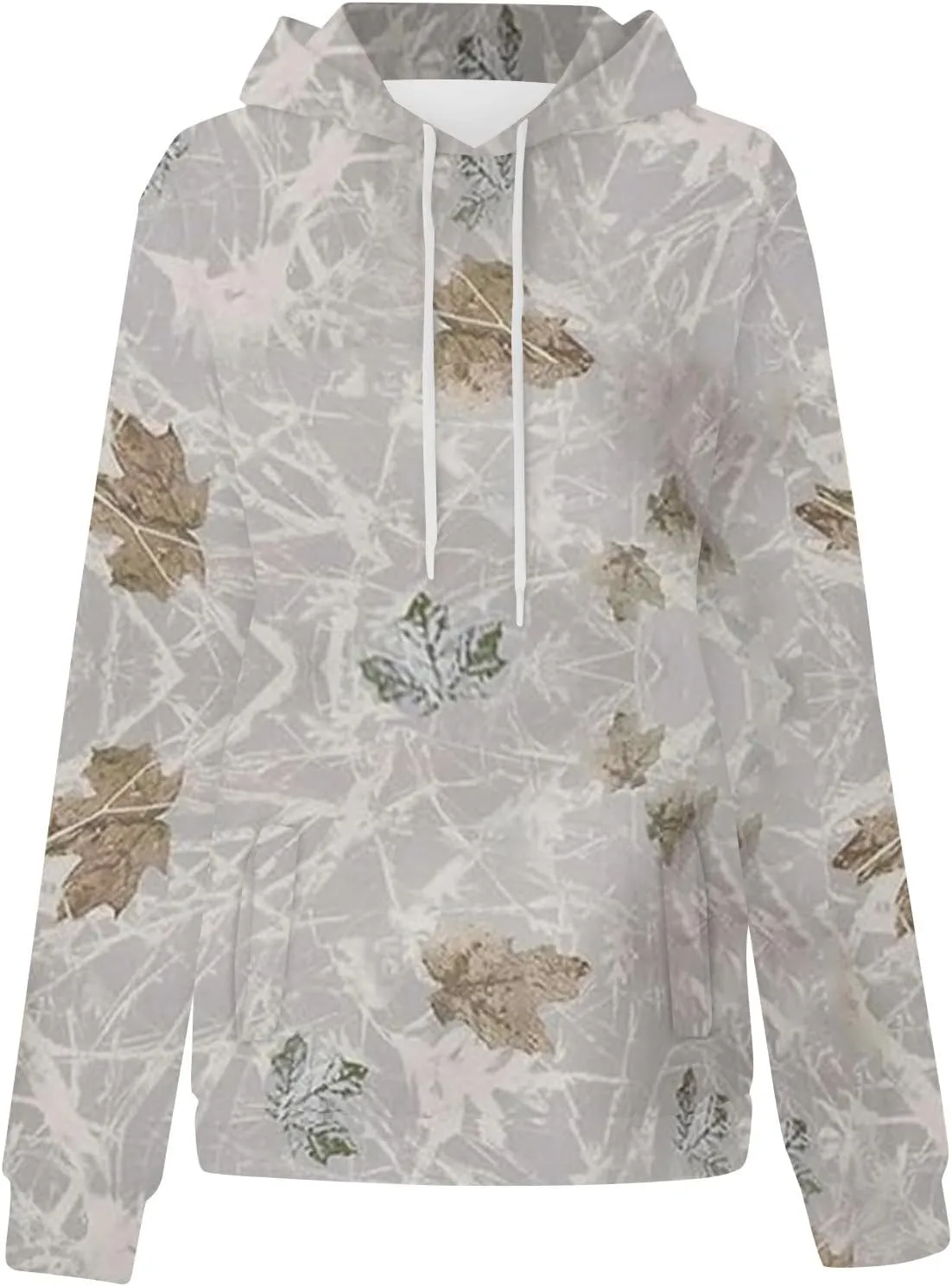 Women's Camo Hoodie Maple-Leaf Print Oversized Sweatshirt Fleece Hooded Sweatshirts with Pocket Classic Pullovers