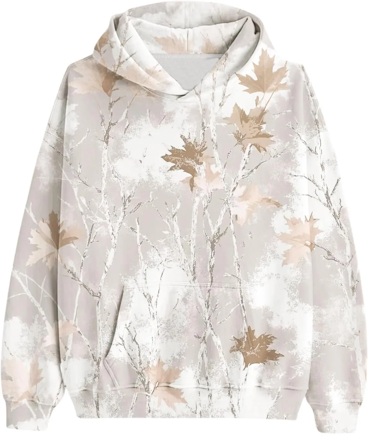 Womens Camo Hoodies Maple Leaf Print Hooded Camo Sweatshirt Oversized Long Sleeve Pullover Sweatshirts for Women