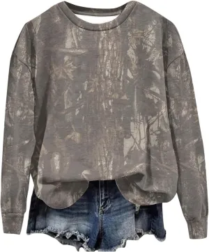Womens Camo Oversized Sweatshirts Y2k Graphic Sweater Crewneck Long Sleeve Pullover Shirts