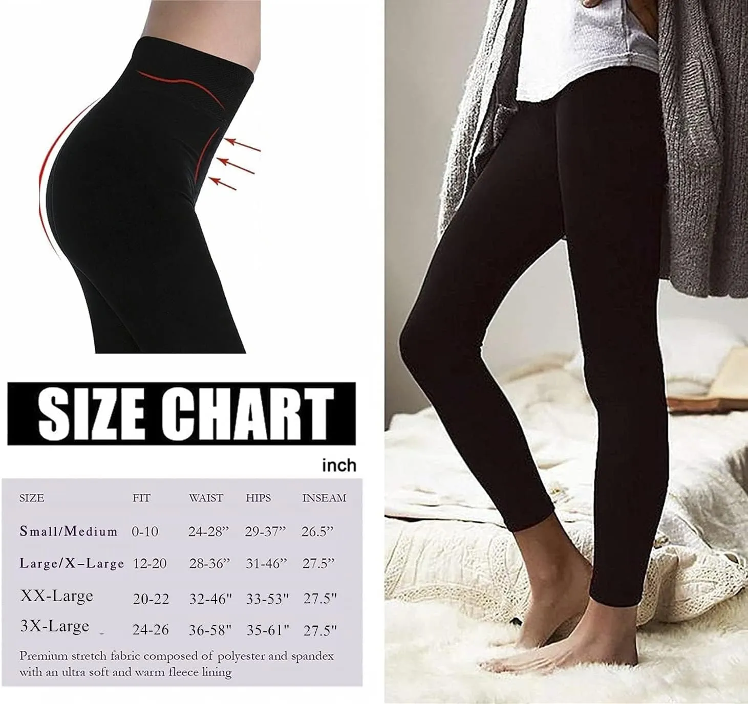 Women's Fleece Lined Leggings Thermal High Waist Tummy Control Yoga Pants Winter Slimming Workout Running Pants