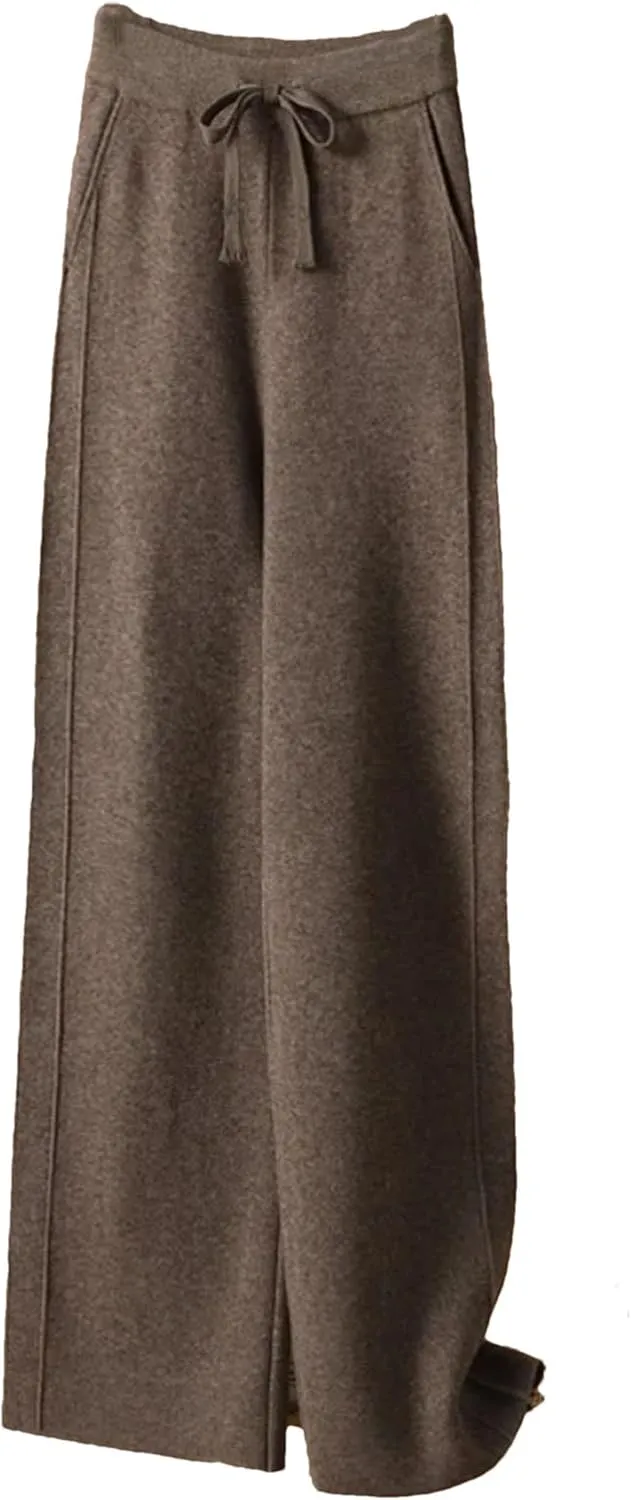 Women's High Waist Wide-Leg Pants Winter Loose Straight Knit Wool Pants Grandma Mop Trousers