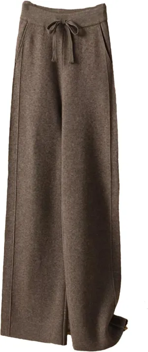 Women's High Waist Wide-Leg Pants Winter Loose Straight Knit Wool Pants Grandma Mop Trousers