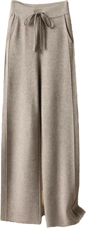 Women's High Waist Wide-Leg Pants Winter Loose Straight Knit Wool Pants Grandma Mop Trousers