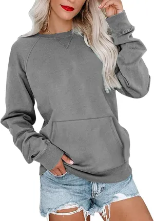 Womens Long Sleeve Sweatshirt Casual Crewneck Cute Pullover Tops Lightweight Sweatshirt with Pocket