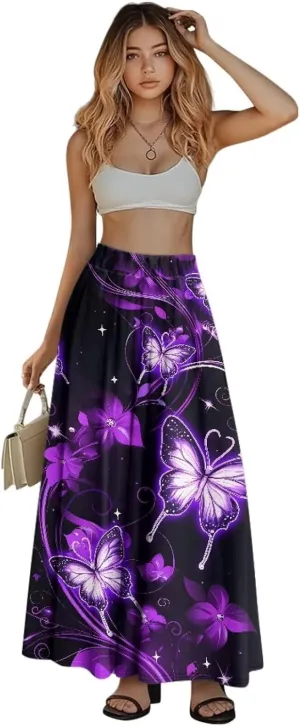 Women's Maxi Skirts Pleated High Waisted Casual Long Skirts Flowy Party Holiday Skirts with Pockets