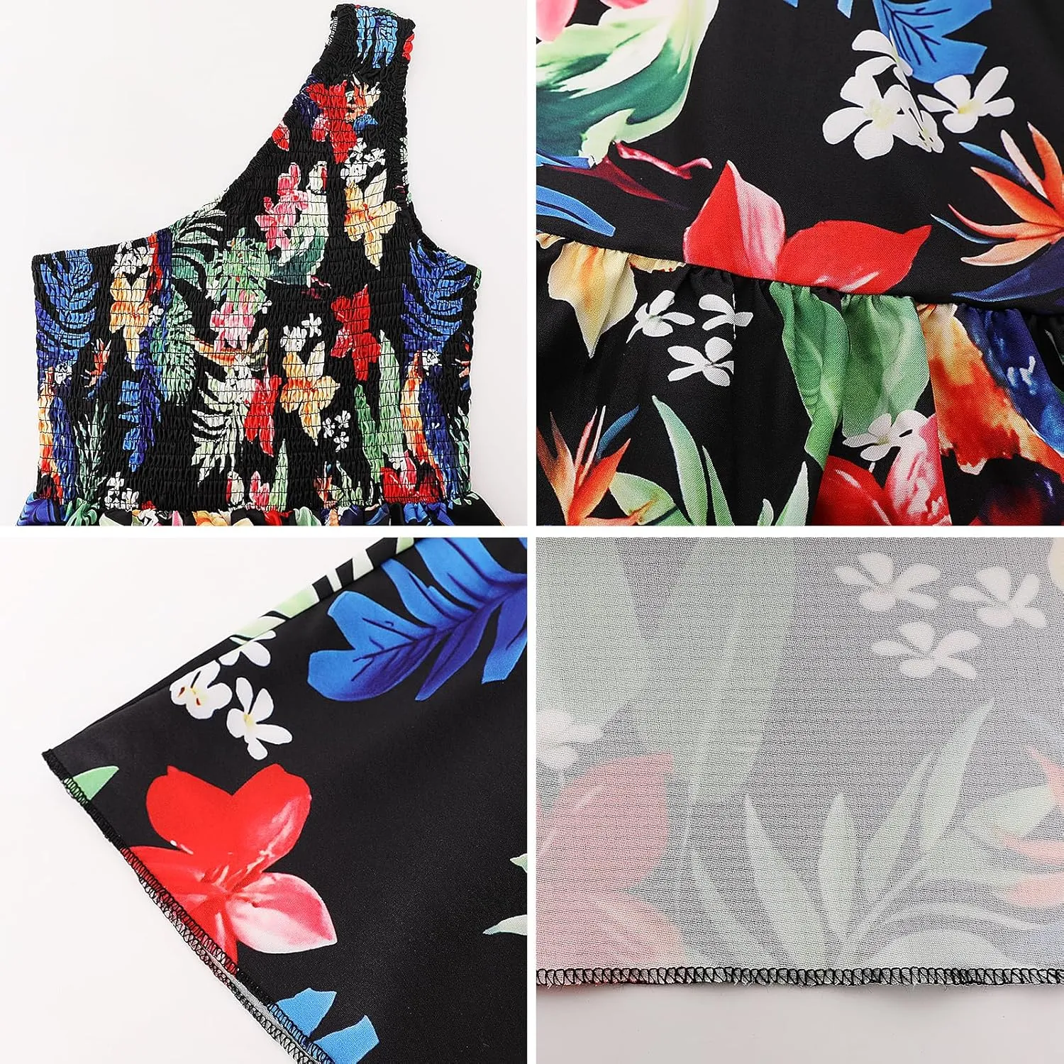 Women's One Shoulder Summer Casual Dresses Beach Vacation Travel Boho Sleeveless Smocked Maxi Long Dress