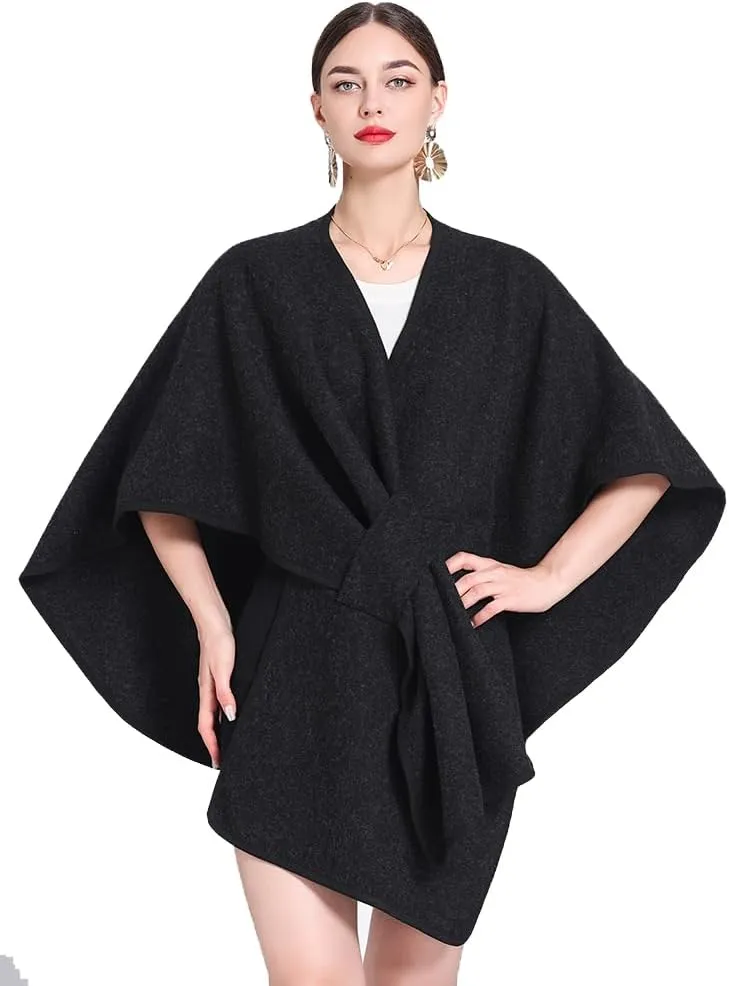 Women's Open Front Cardigan Shawls Elegant Solid Color Poncho Ruana Cape Plus Size Knit Wraps for Fall Winter
