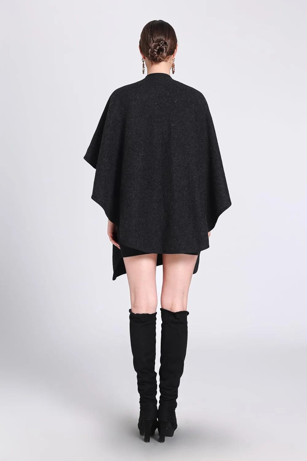 Women's Open Front Cardigan Shawls Elegant Solid Color Poncho Ruana Cape Plus Size Knit Wraps for Fall Winter