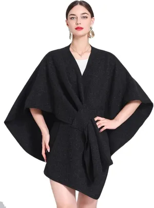 Women's Open Front Cardigan Shawls Elegant Solid Color Poncho Ruana Cape Plus Size Knit Wraps for Fall Winter