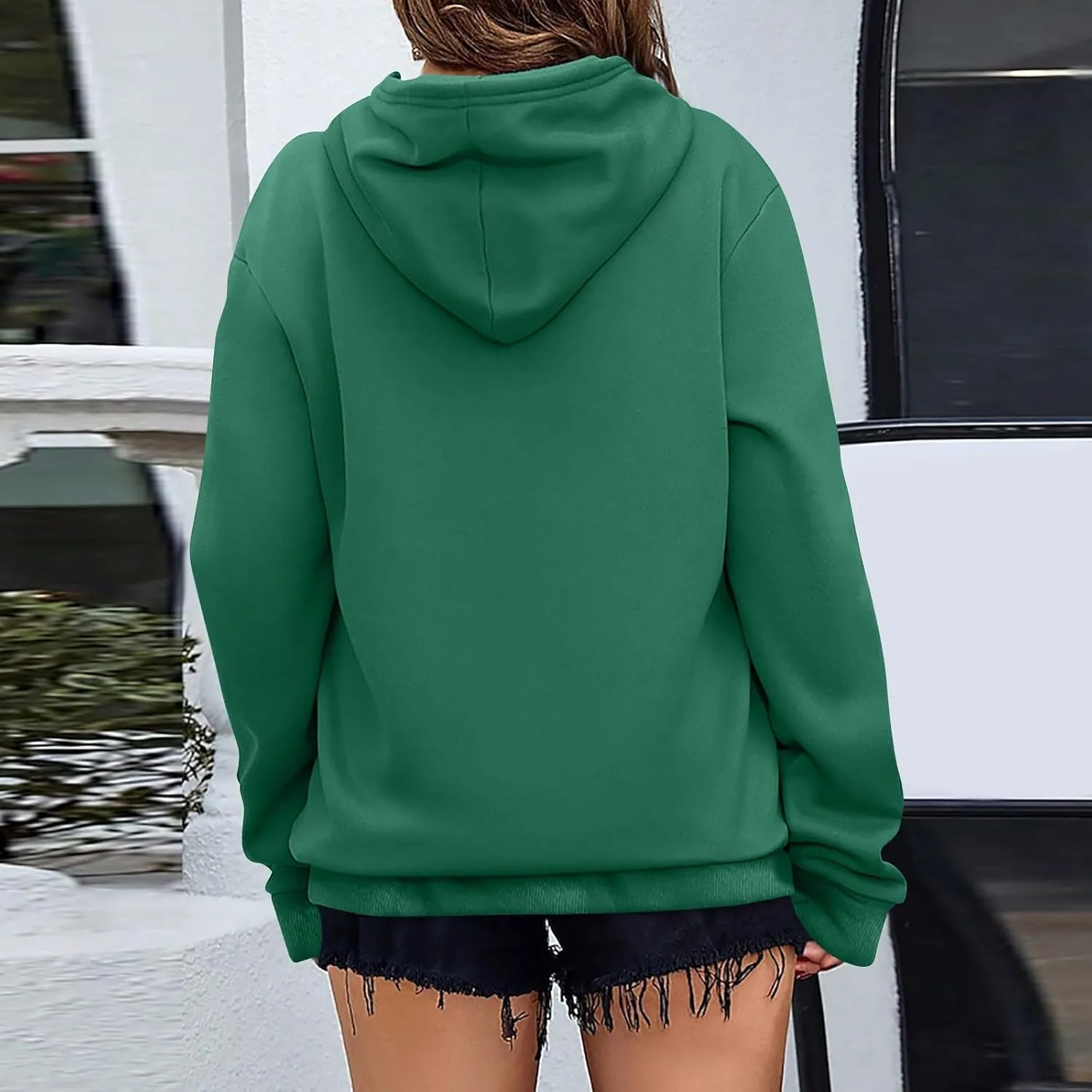 Women'S Solid Color Sweatshirt Long Sleeve Fleece Pullover Hooded Fashion Sweater With Pockets