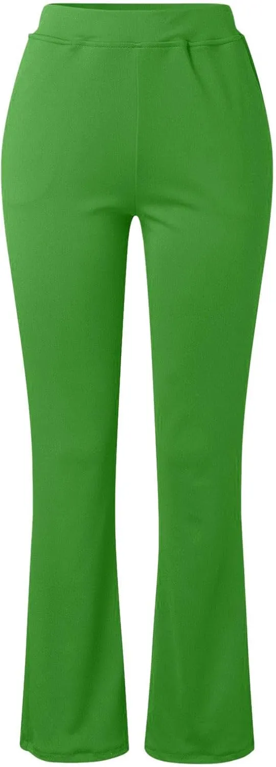 Womens Stretchy Straight Dressy Pants Trendy Solid Slim Work Office Business Trousers Elastic Flared Casual Yoga Pant