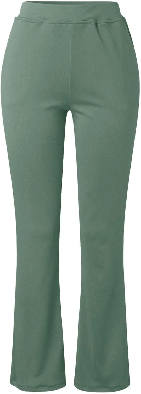 Womens Stretchy Straight Dressy Pants Trendy Solid Slim Work Office Business Trousers Elastic Flared Casual Yoga Pant