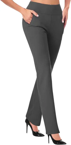Womens Stretchy Straight Dressy Pants Trendy Solid Slim Work Office Business Trousers Elastic Flared Casual Yoga Pant