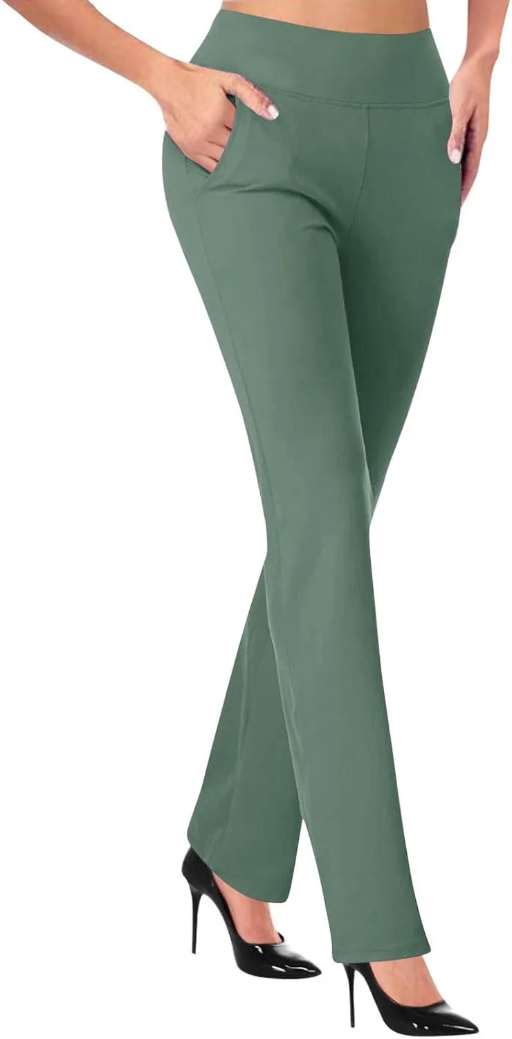 Womens Stretchy Straight Dressy Pants Trendy Solid Slim Work Office Business Trousers Elastic Flared Casual Yoga Pant