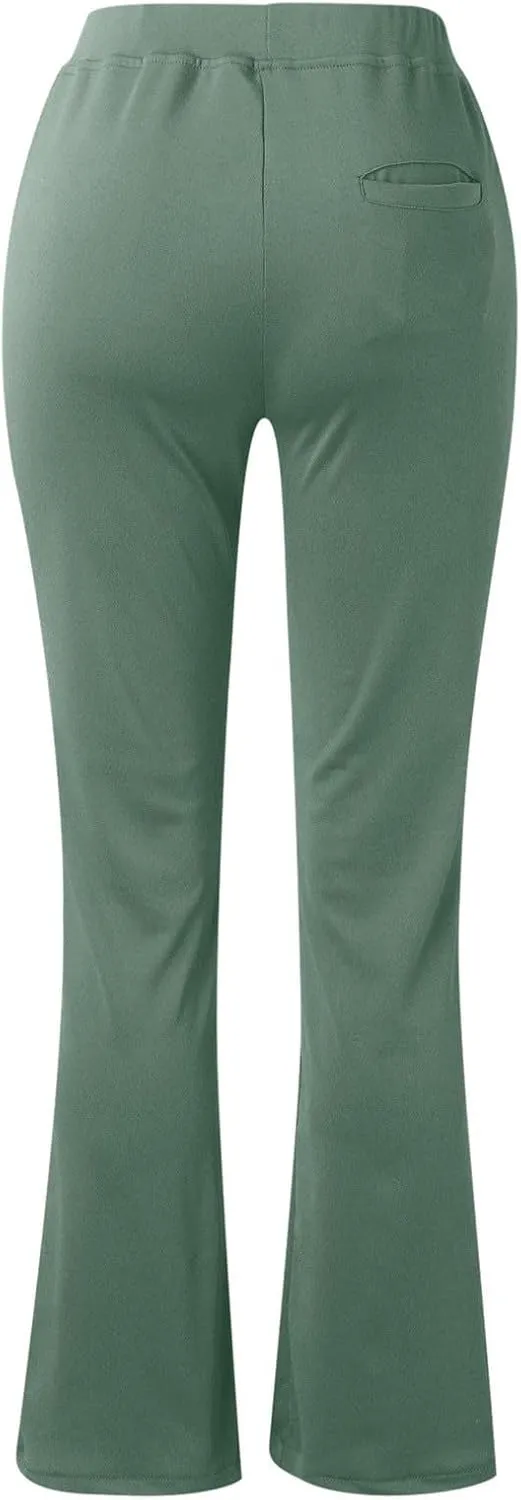 Womens Stretchy Straight Dressy Pants Trendy Solid Slim Work Office Business Trousers Elastic Flared Casual Yoga Pant