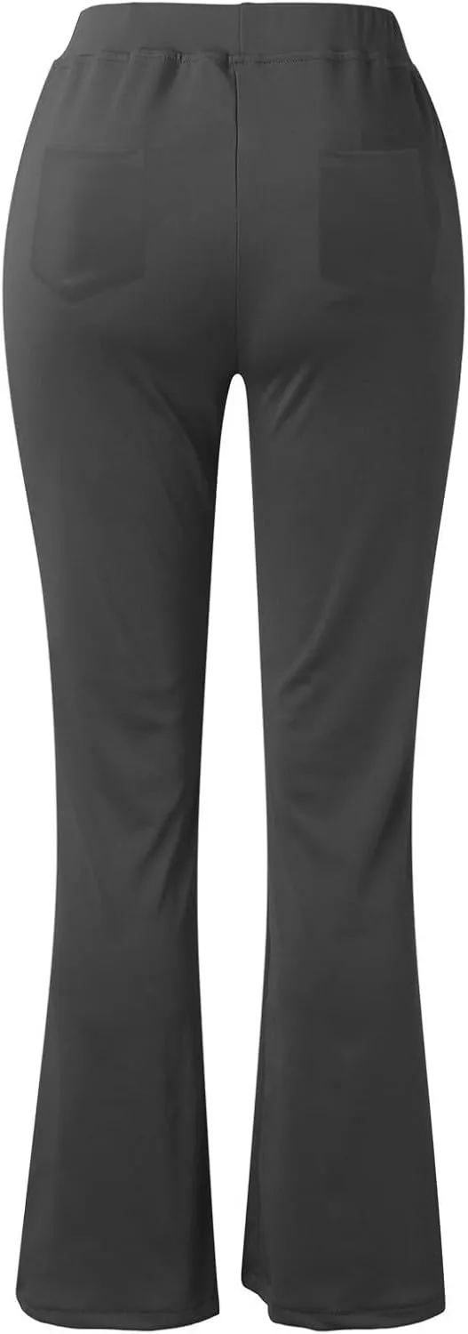 Womens Stretchy Straight Dressy Pants Trendy Solid Slim Work Office Business Trousers Elastic Flared Casual Yoga Pant