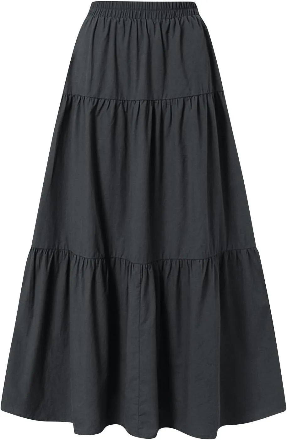 Women's Summer Flowy Boho Linen Maxi Skirt High Waist Pleated A-Line Flowy Asymmetric Tiered Maxi Long Skirt Dress