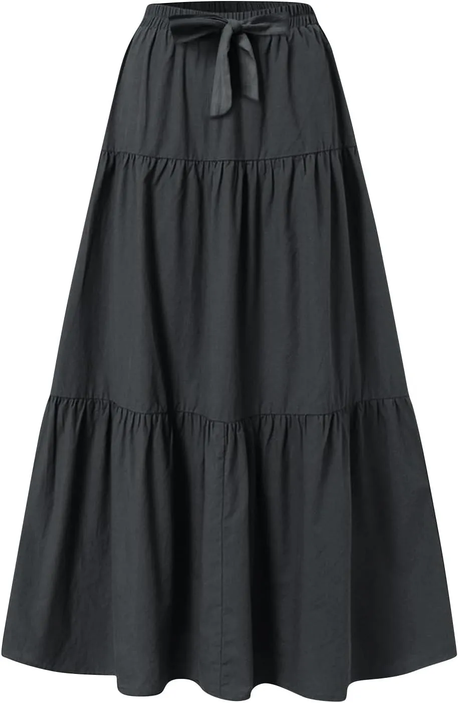 Women's Summer Flowy Boho Linen Maxi Skirt High Waist Pleated A-Line Flowy Asymmetric Tiered Maxi Long Skirt Dress