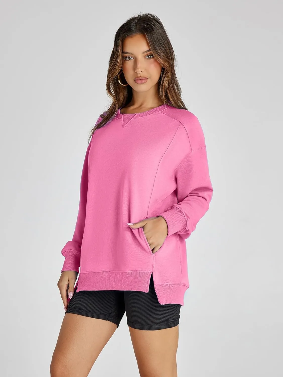 Women's Sweatshirt Casual Crew Neck Sweatshirts Loose Fit Long Sleeve Pullover Tops with Pockets