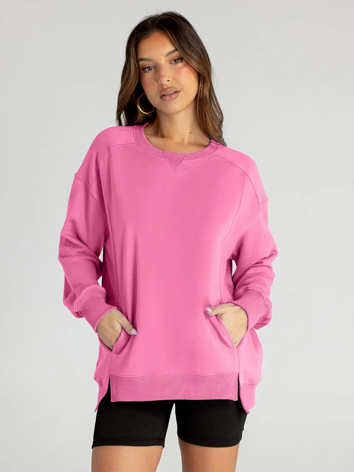Women's Sweatshirt Casual Crew Neck Sweatshirts Loose Fit Long Sleeve Pullover Tops with Pockets