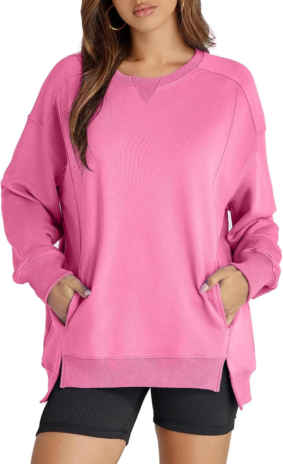 Women's Sweatshirt Casual Crew Neck Sweatshirts Loose Fit Long Sleeve Pullover Tops with Pockets