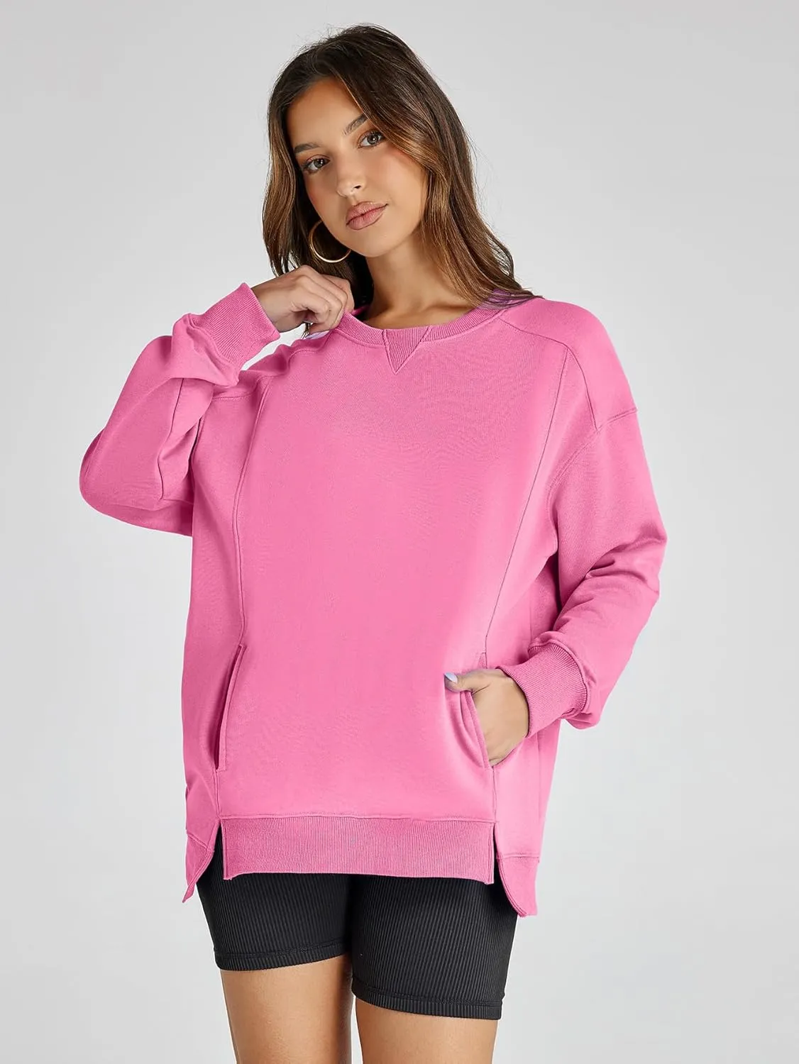 Women's Sweatshirt Casual Crew Neck Sweatshirts Loose Fit Long Sleeve Pullover Tops with Pockets