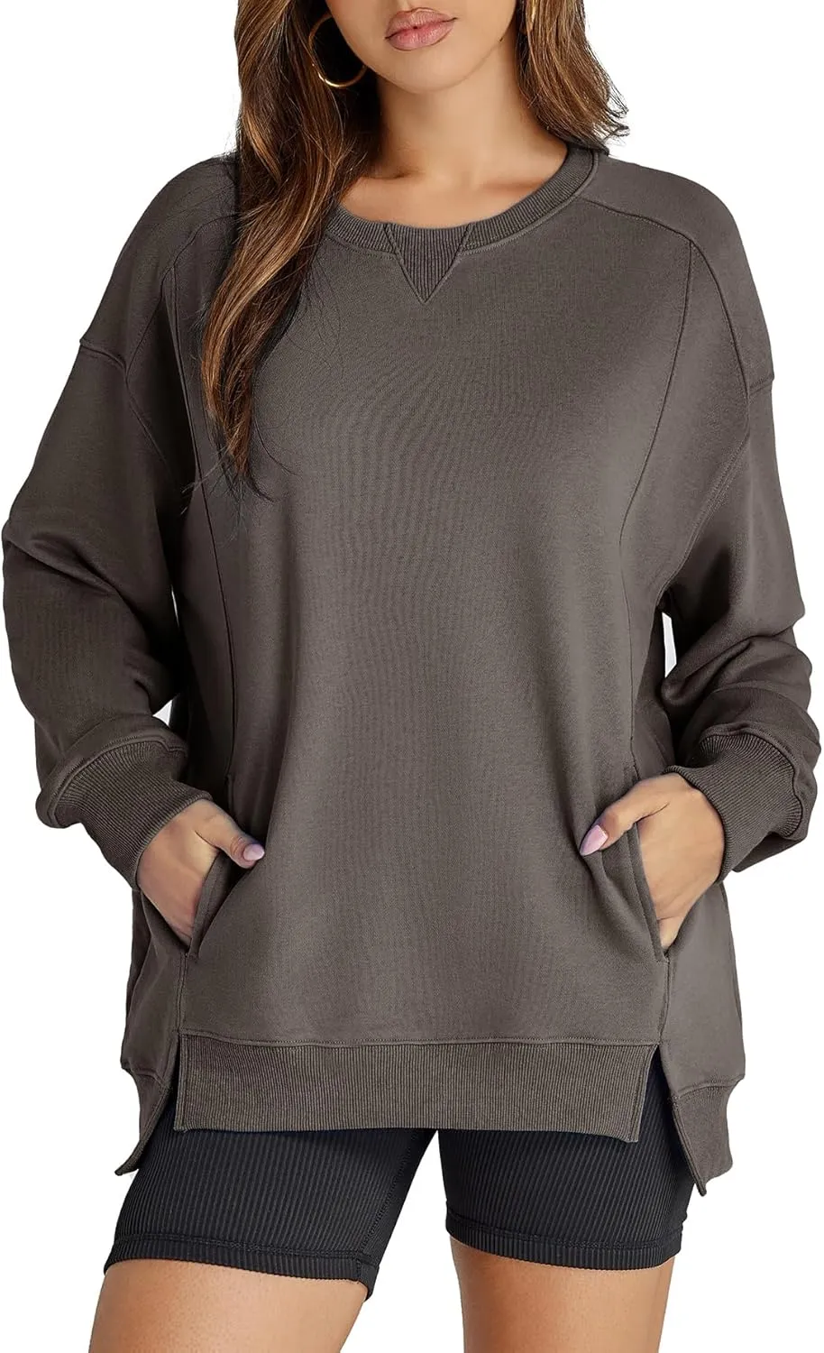 Women's Sweatshirt Casual Crew Neck Sweatshirts Loose Fit Long Sleeve Pullover Tops with Pockets