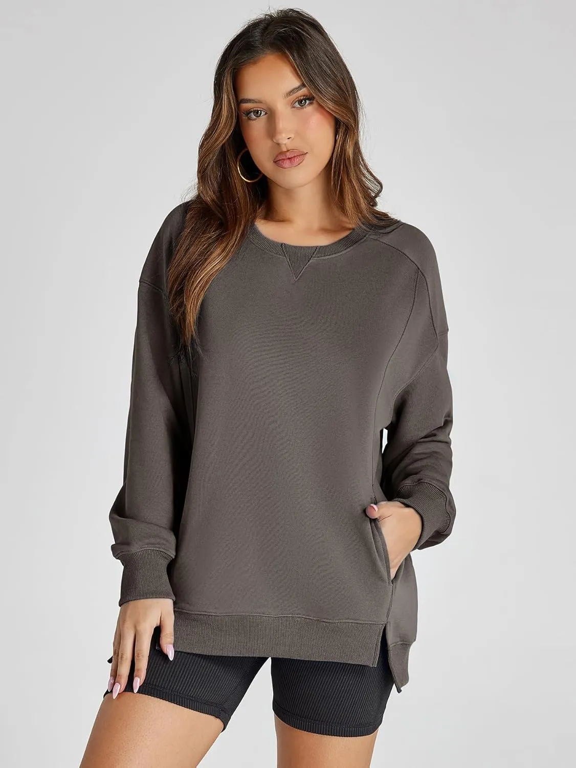 Women's Sweatshirt Casual Crew Neck Sweatshirts Loose Fit Long Sleeve Pullover Tops with Pockets