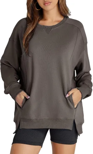 Women's Sweatshirt Casual Crew Neck Sweatshirts Loose Fit Long Sleeve Pullover Tops with Pockets