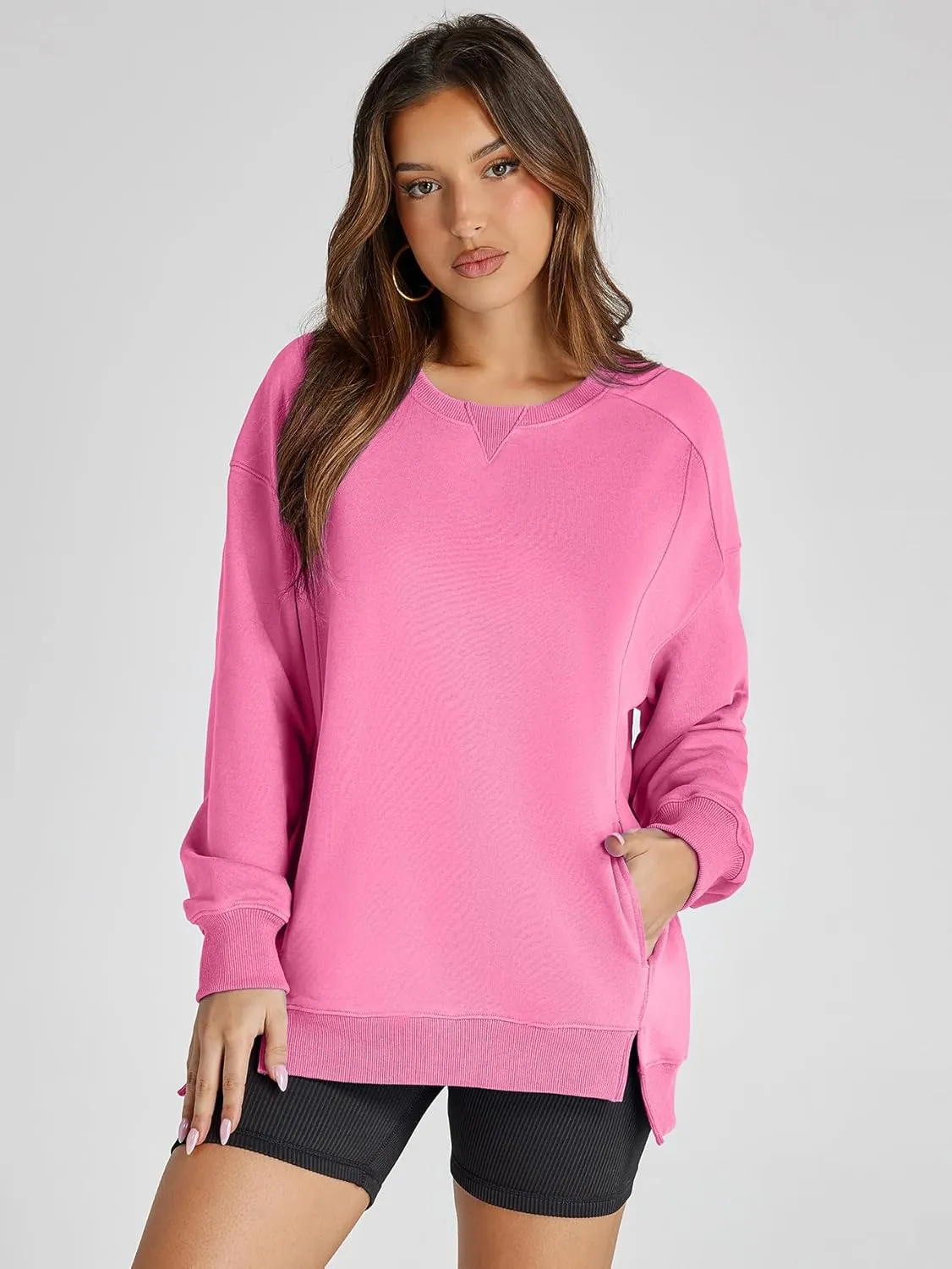 Women's Sweatshirt Casual Crew Neck Sweatshirts Loose Fit Long Sleeve Pullover Tops with Pockets