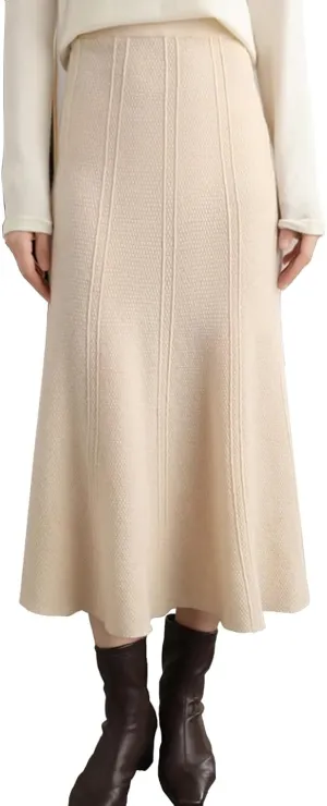 Women's Warm High Waist Wool Long Skirt Winter and Fall A-Line Pleated Flared Knit Midi Skirt