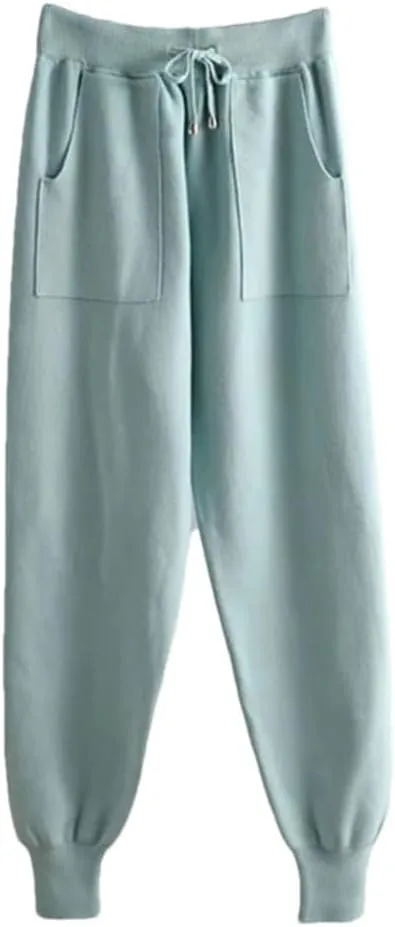 Women's Winter Bottom Joggers, Thick Knitted Harem Pants, Elastic Waist Drawstring Trousers for Sports
