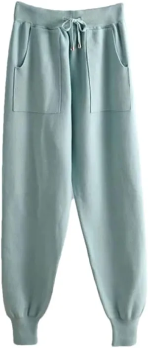 Women's Winter Bottom Joggers, Thick Knitted Harem Pants, Elastic Waist Drawstring Trousers for Sports
