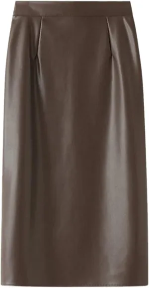 Women's Winter PU Leather Midi Skirts Pencil Bodycon Elegant Office Ladies High Waist Faux Stretch Sexy Skirt