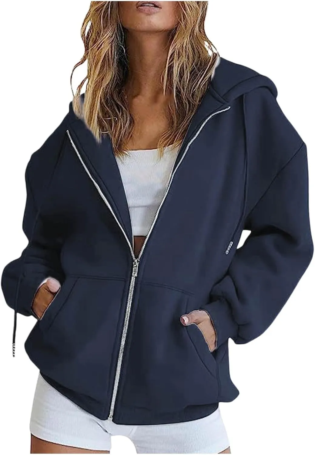 Womens Zip Up Hoodies Lightweight Fleece Jackets Oversized Long Sleeve Preppy Sweatshirt 2024 Fall Outfits Y2k Clothes