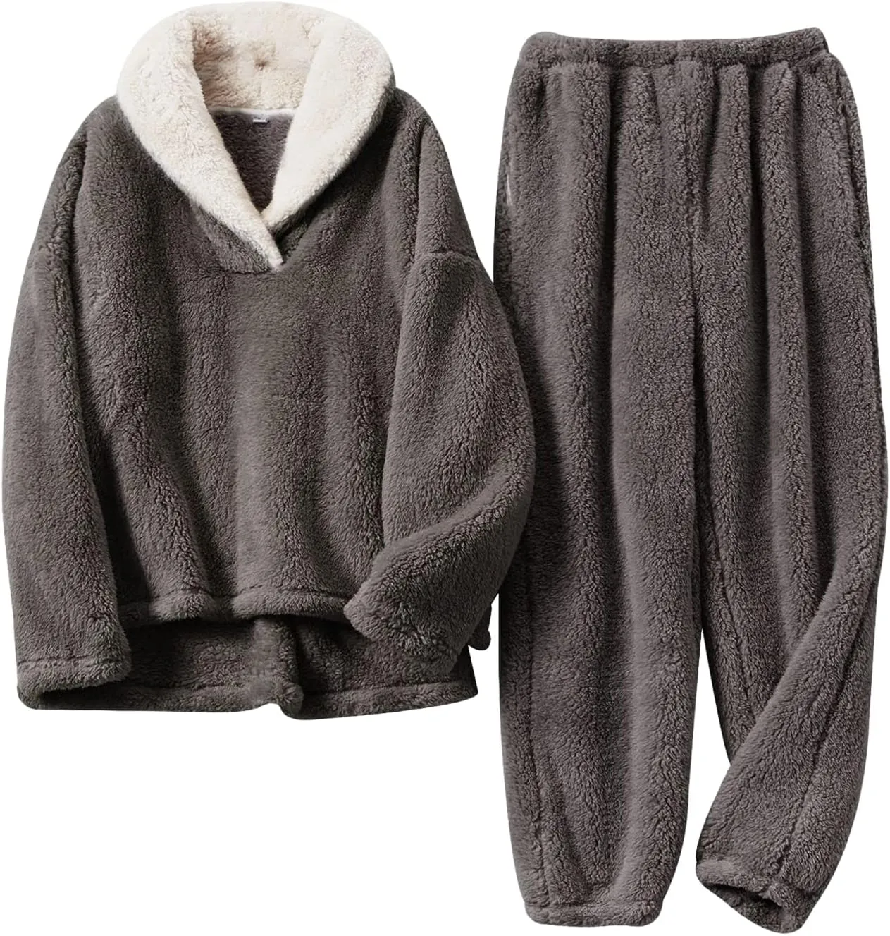 Wyeysyt Women' s Fluffy Pajamas Set Winter Warm Fleece Sleepwear Fuzzy Plush Cozy Pullover Loose Comfy Loungewear