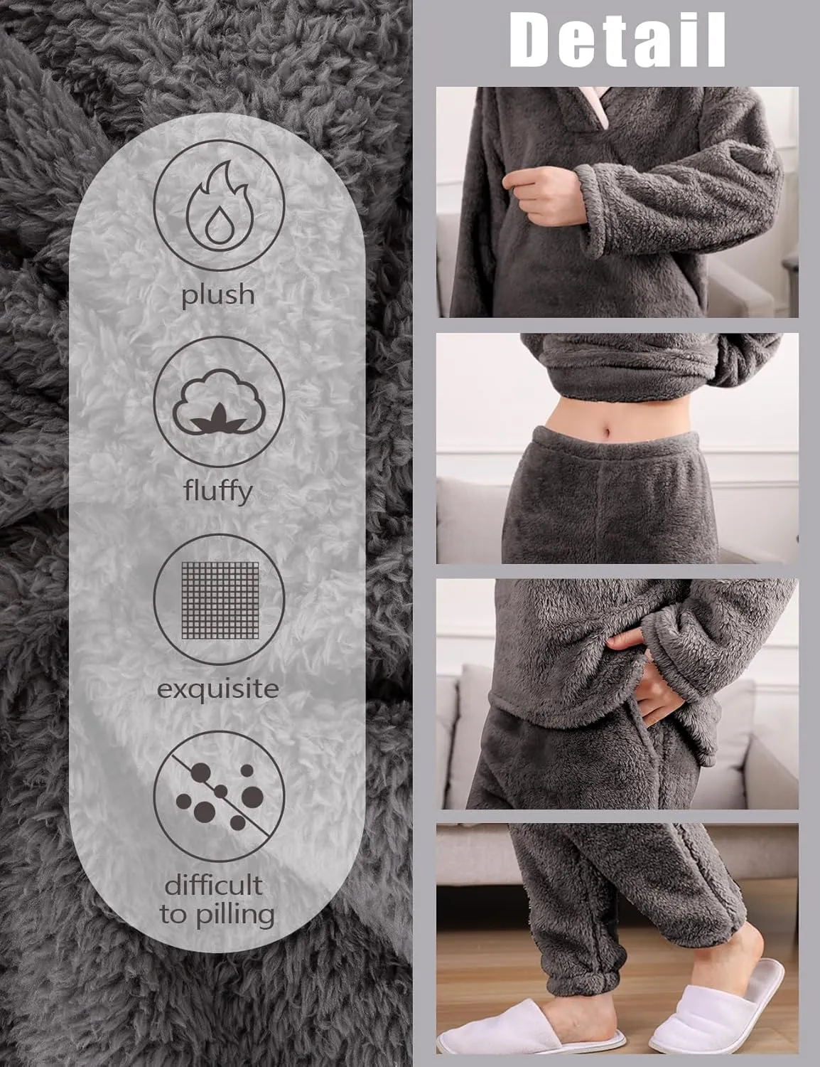 Wyeysyt Women' s Fluffy Pajamas Set Winter Warm Fleece Sleepwear Fuzzy Plush Cozy Pullover Loose Comfy Loungewear