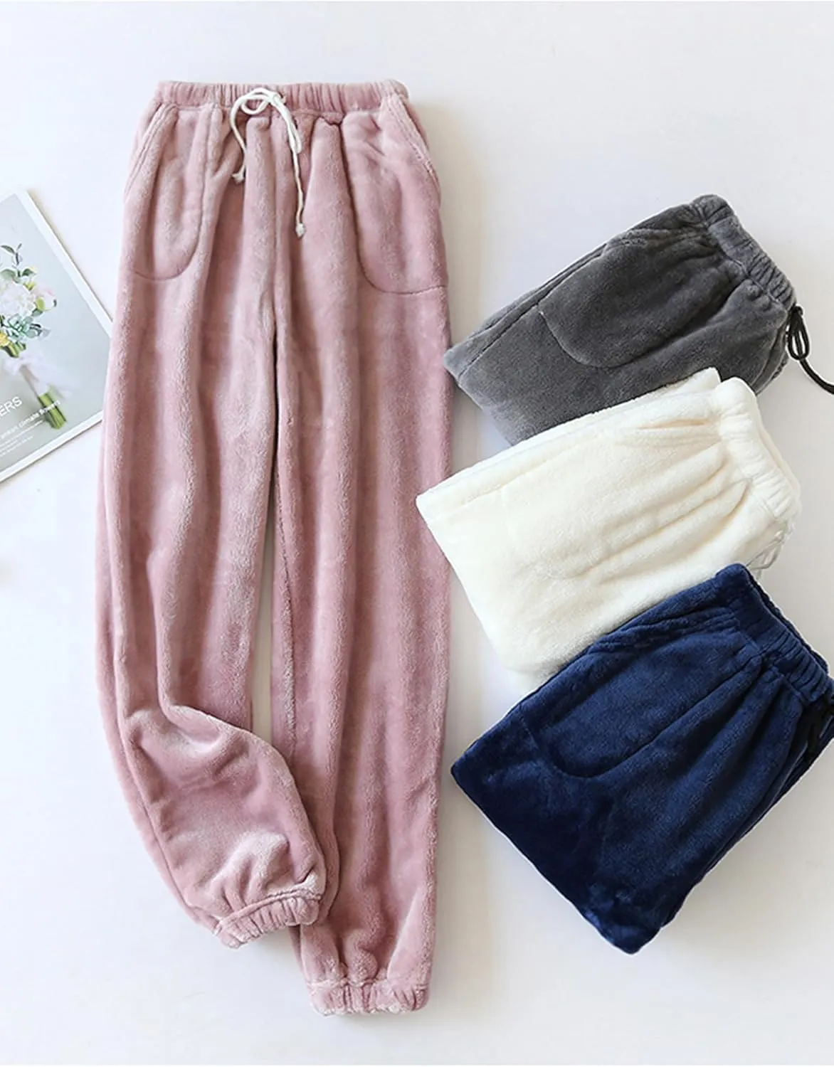Yeokou Womens Fleece Pajama Pants Fuzzy Lounge Bottoms Warm Fluffy Sleepwear with Pockets