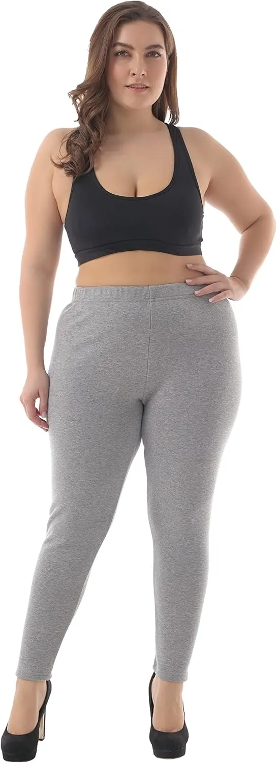 ZERDOCEAN Women's Plus Size 100% Cotton Fleece Lining Leggings