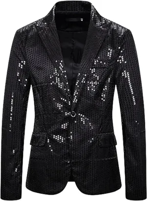 ZYXTIM Sequin Blazer for Men Disco Prom Shiny Jacket Party Prom Wedding Party Tuxedo Slim Fit Fashion Sport Coat with Pockets